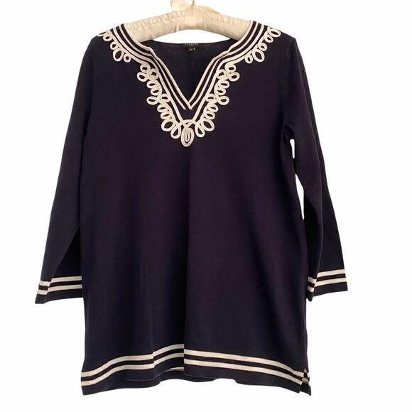 Talbots Navy & White Embroidered Neckline Sweater - Picture 1 of 7